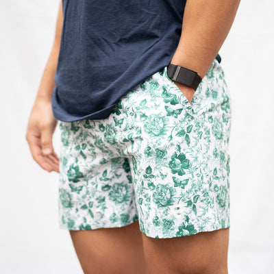 men 5 inch inseam tropical floral short green#color_sea-green